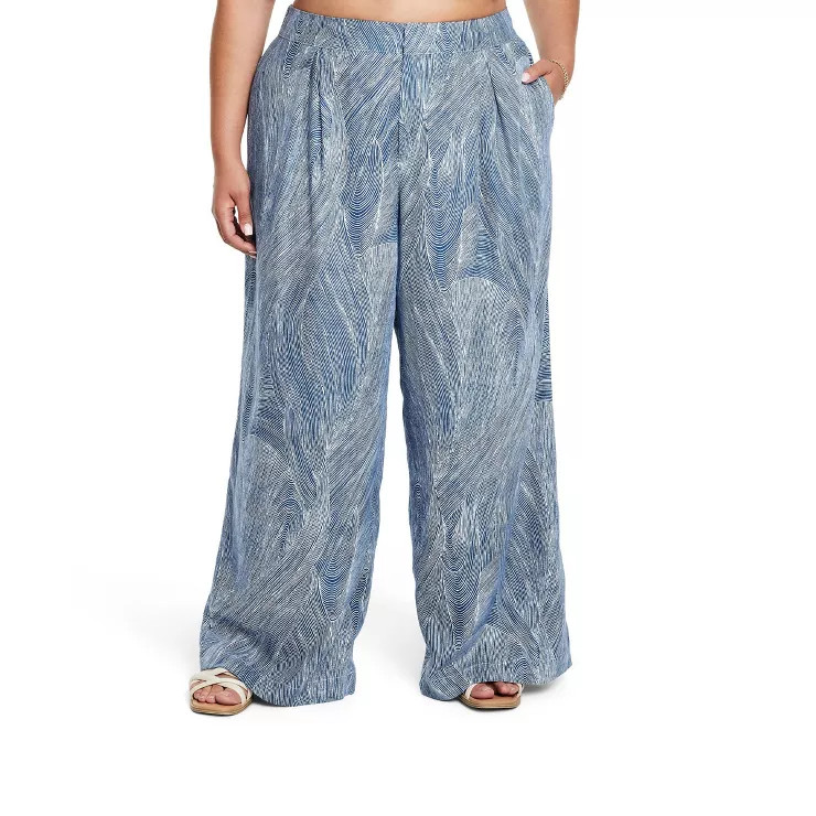 Women's Fine Line Print Wide Leg Pants - Fe Noel x Target Blue/White | Target