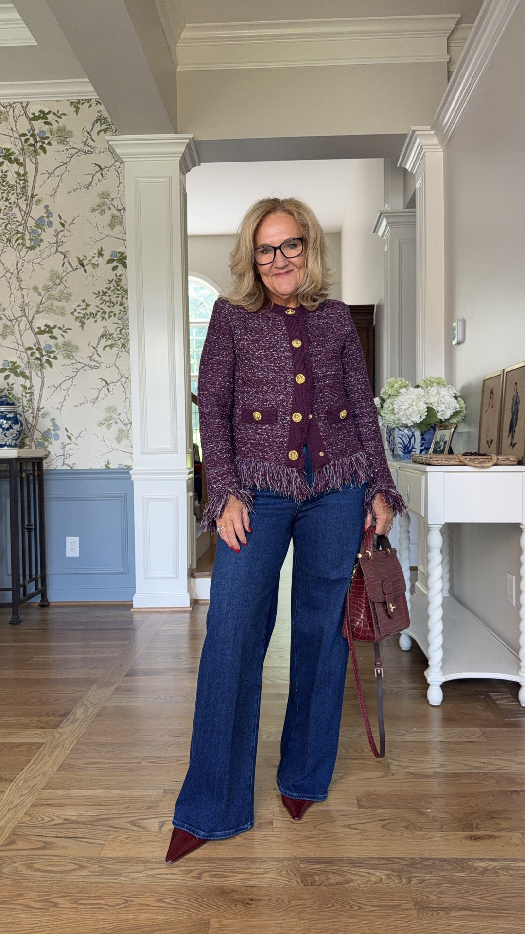 Had to go searching to find these in stock. They were on sale at Anthropologie, but they are sold out. I wear a size 29 
Beautiful sweater jacket with fringe detail and gold snaps size medium.

#LTKOver40 #LTKWorkwear #LTKPetite