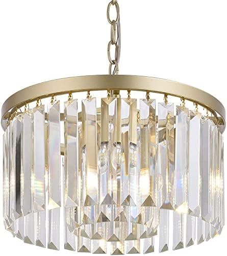 Cuaulans Gold Crystal Chandelier, Modern Gold Pendant Ceiling Light Fixture for Dining Room Bathr... | Amazon (US)