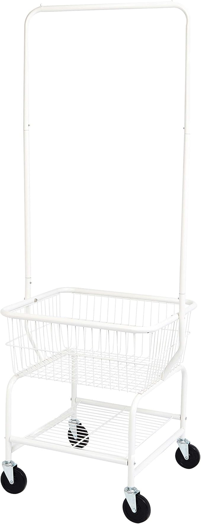 Amazon Basics Rectangular Laundry Hamper Basket Butler Cart with Wheels and Hanging Rack, White | Amazon (US)