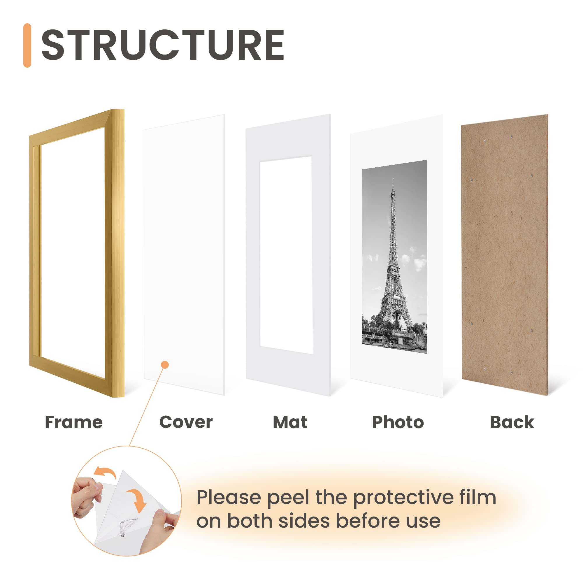 upsimples 11x14 Picture Frame Set of 5, Display Pictures 8x10 with Mat or 11x14 Without Mat, Wall... | Amazon (US)