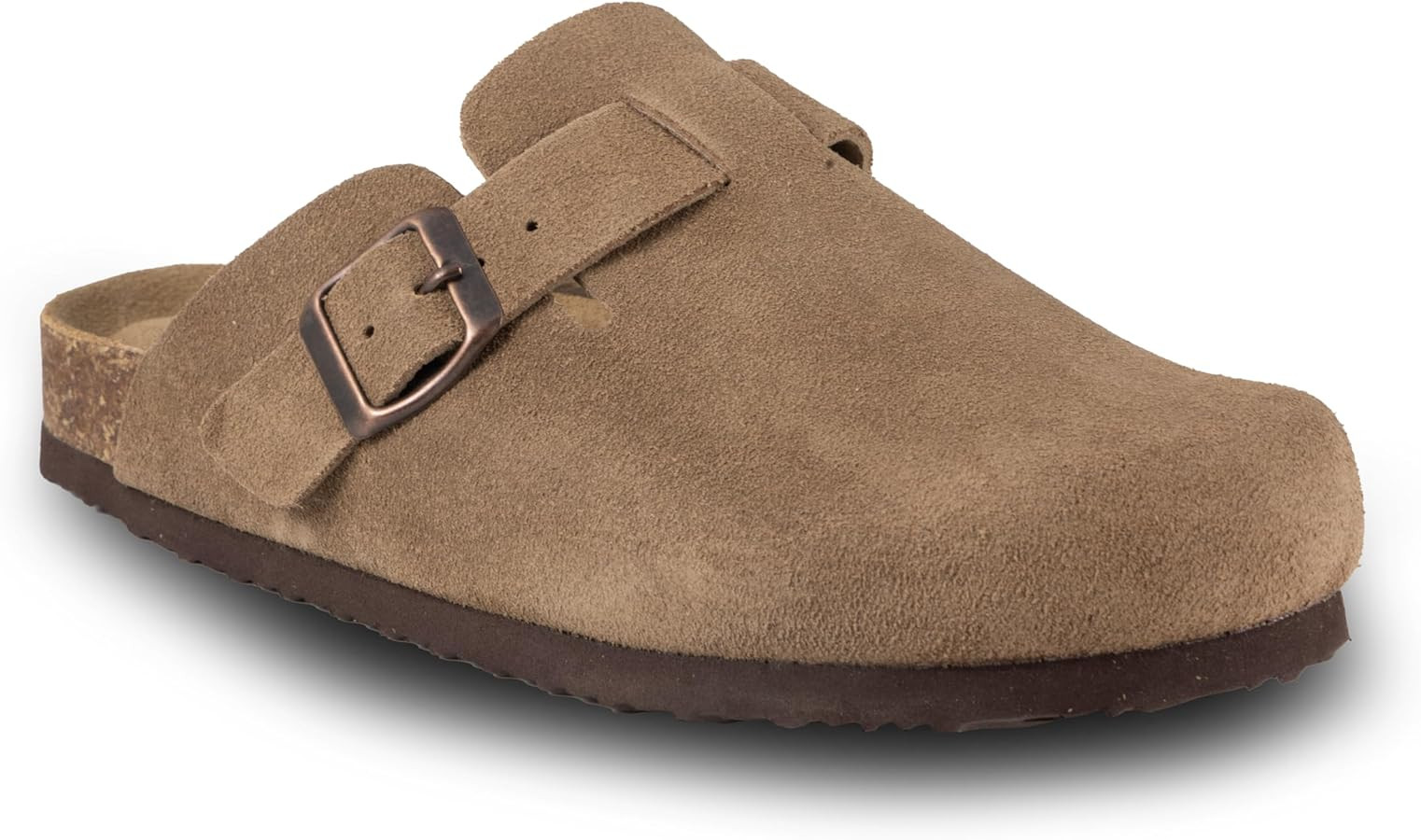 Women's Suede Clogs Slip-On Buckle Slides Leather Mules Cork Footbed Sandals Potato Shoes with Ar... | Amazon (US)