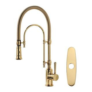 Single Handle Pull Down Sprayer Kitchen Faucet Solid Brass in Brushed Gold | The Home Depot