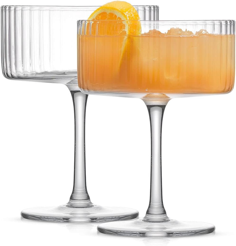 JoyJolt Fluted Coupe Glasses – ELLE 10oz Cocktail Coupe Glasses Set of 2 Ribbed Coupe Glass. Un... | Amazon (US)