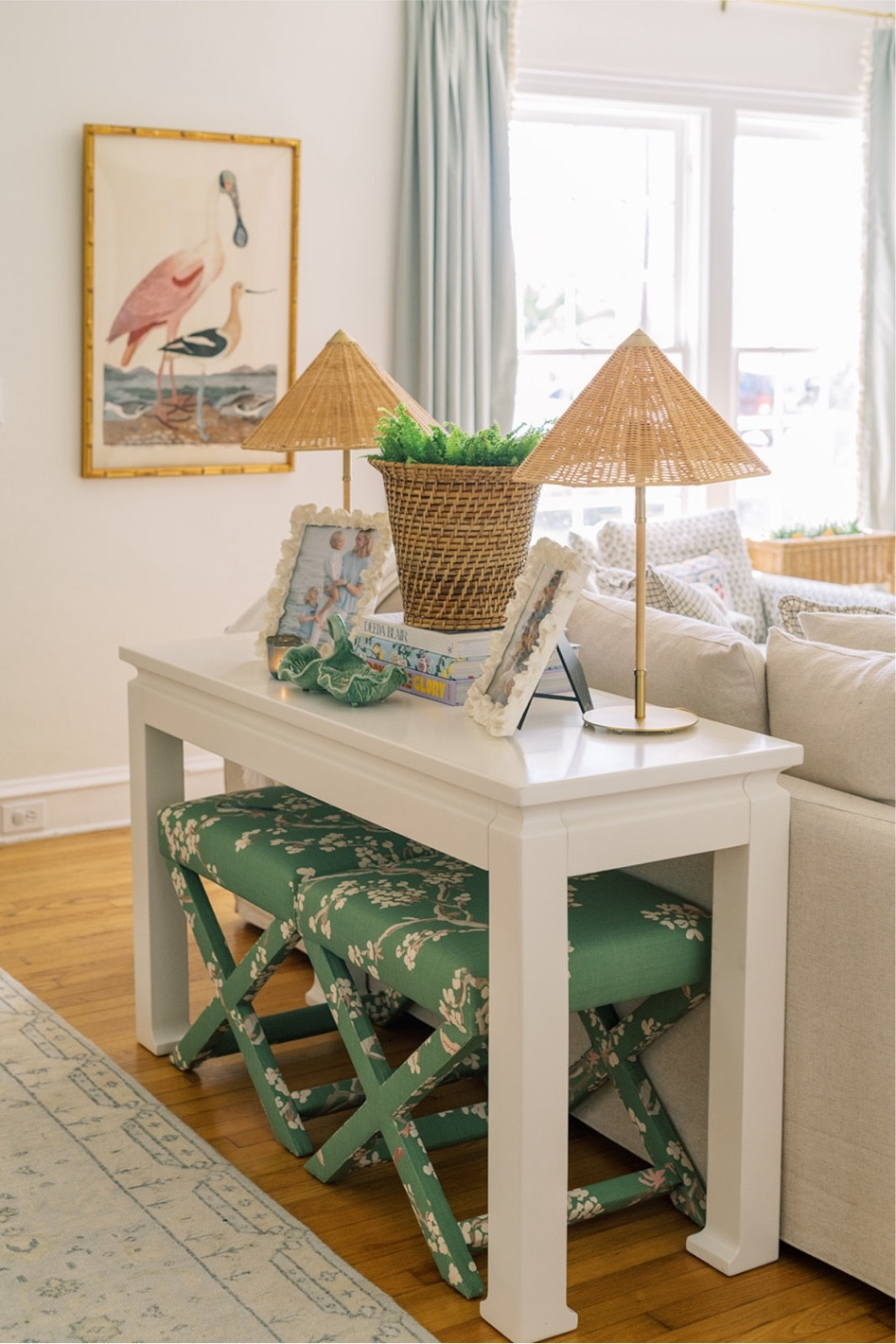 X benches from the inside in the prettiest green floral fabric 

#LTKhome #LTKover40 #LTKfindsunder100