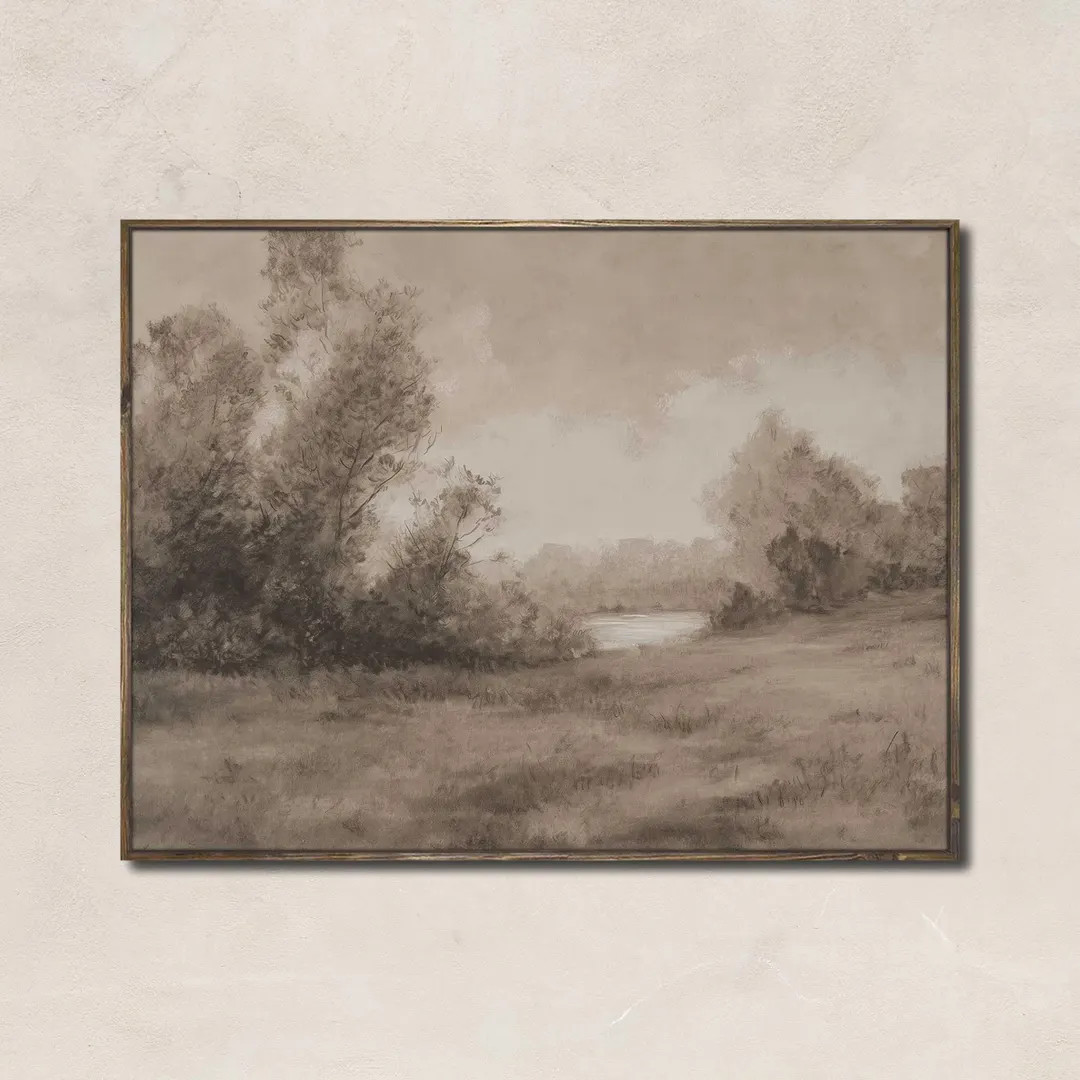 Sepia-Toned Landscape Canvas Framed Art - "The Waters Bend"  | Paper Print |  Fall wall art | Sim... | Etsy (US)