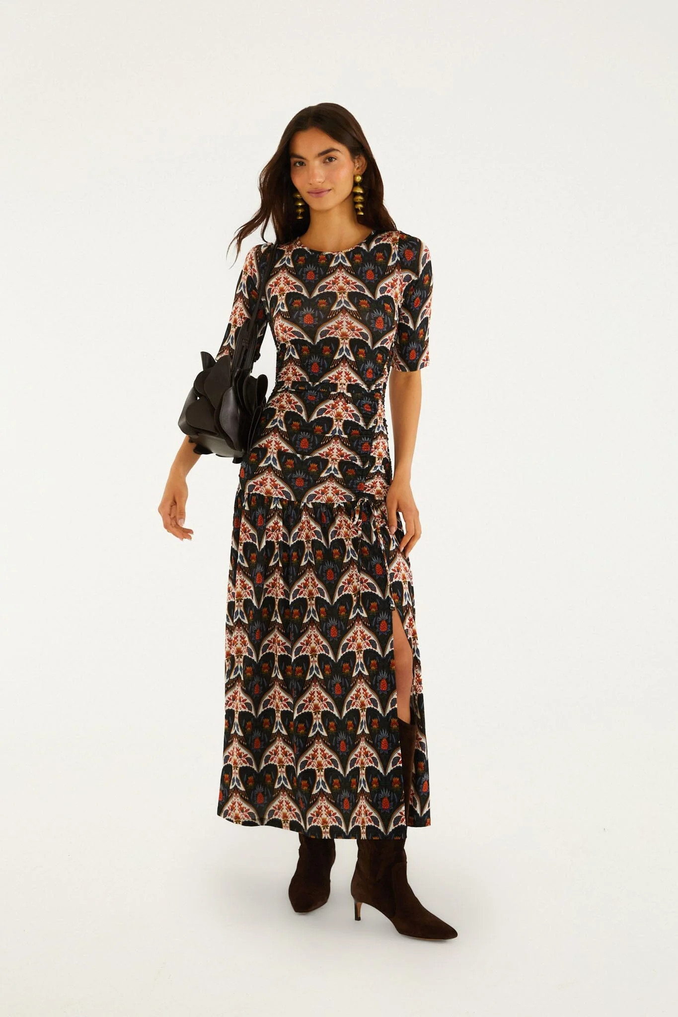 Black Porcelain Birds Long Sleeve Slim Maxi Dress | FARM Rio | FarmRio (US)