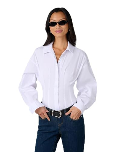 WEWOREWHAT-Balloon Sleeve Button UP Bodysuit-White-S | Amazon (US)