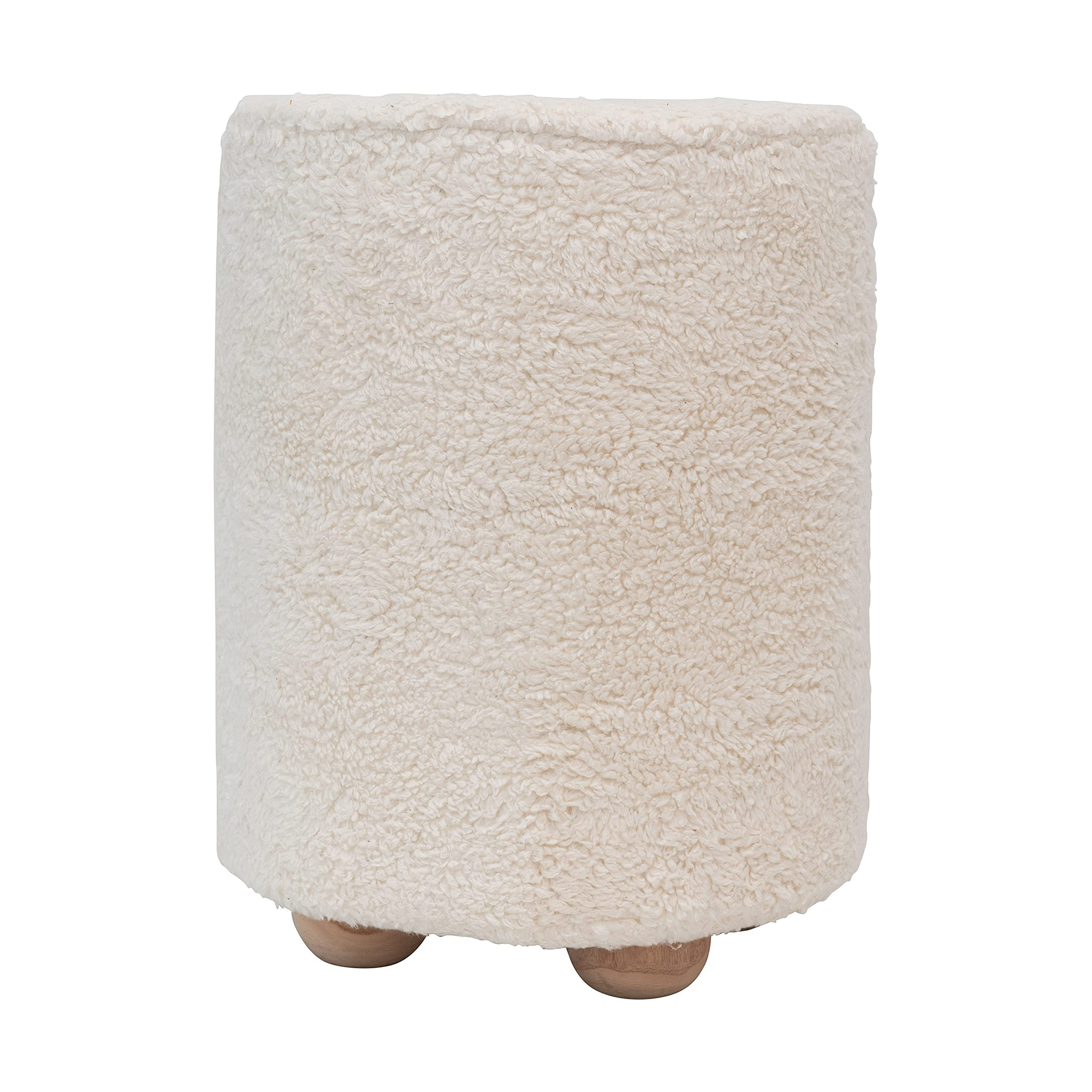 Bloomingville Round Cotton Sherpa Pine Wood Feet Pouf, Cream | Amazon (US)
