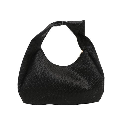 Knoted Top Handle Woven Tote Bag Leather Woven Crescent Handbag Woven Hobo Dumpling Bag Woven Handbag and Purse (Black) | Amazon (US)