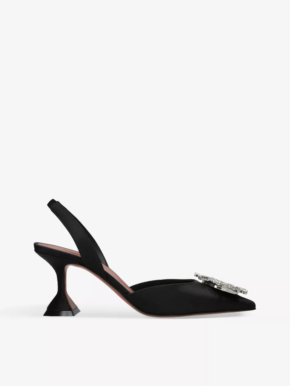 Begum crystal-embellished slingback satin courts | Selfridges