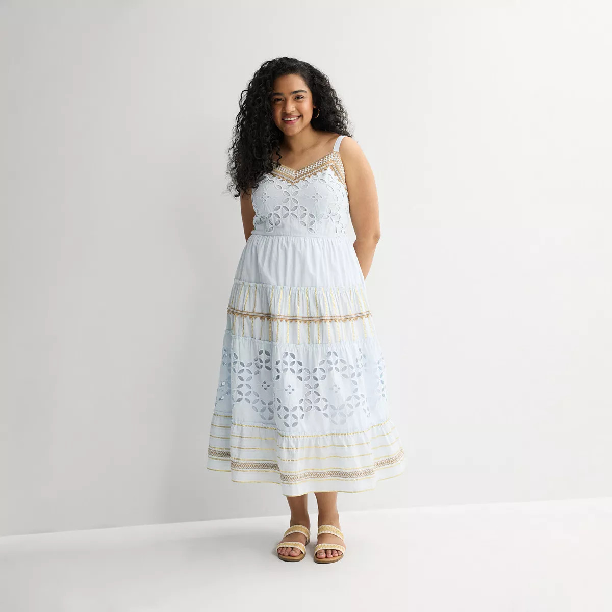 Plus Size Farmers Market Tiered Slip Dress & Crochet Detail, Women's, Size: 2XL, Icy Blue | Kohl's