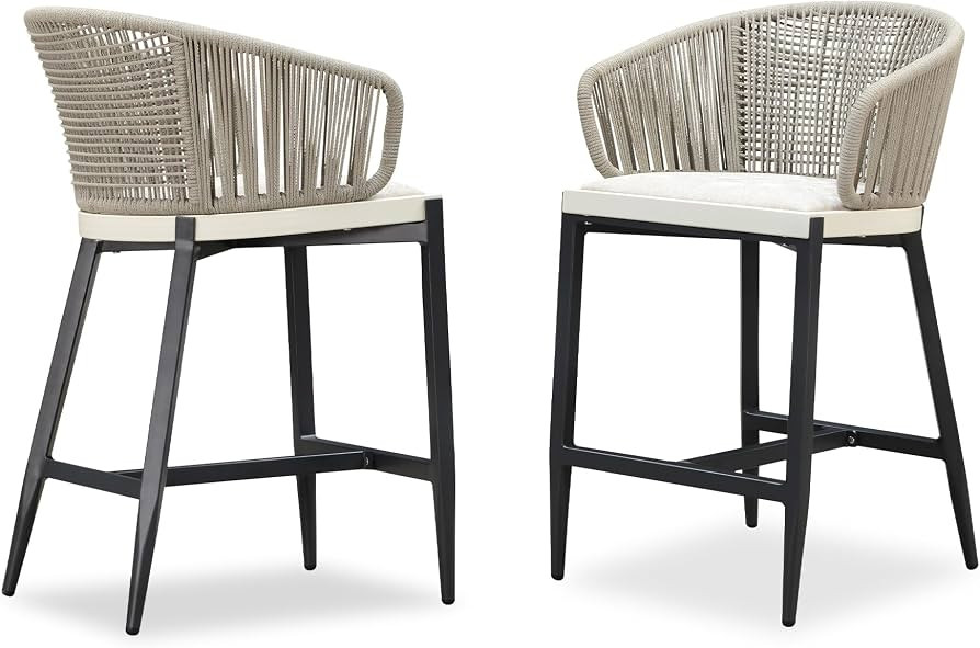 PURPLE LEAF Outdoor Rattan Counter Height Bar Stools Set of 2 Modern Patio Aluminum Woven Counter... | Amazon (US)