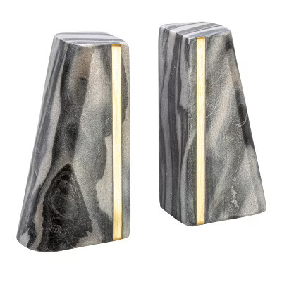 Storied Home Modern Marble Bookends with Brass Detail, Set of 2, Grey | Target