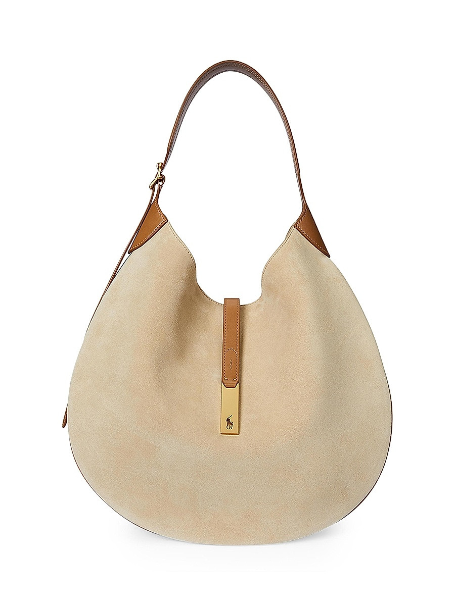 Women's Large Polo ID Suede Shoulder Bag - Light Beige | Saks Fifth Avenue