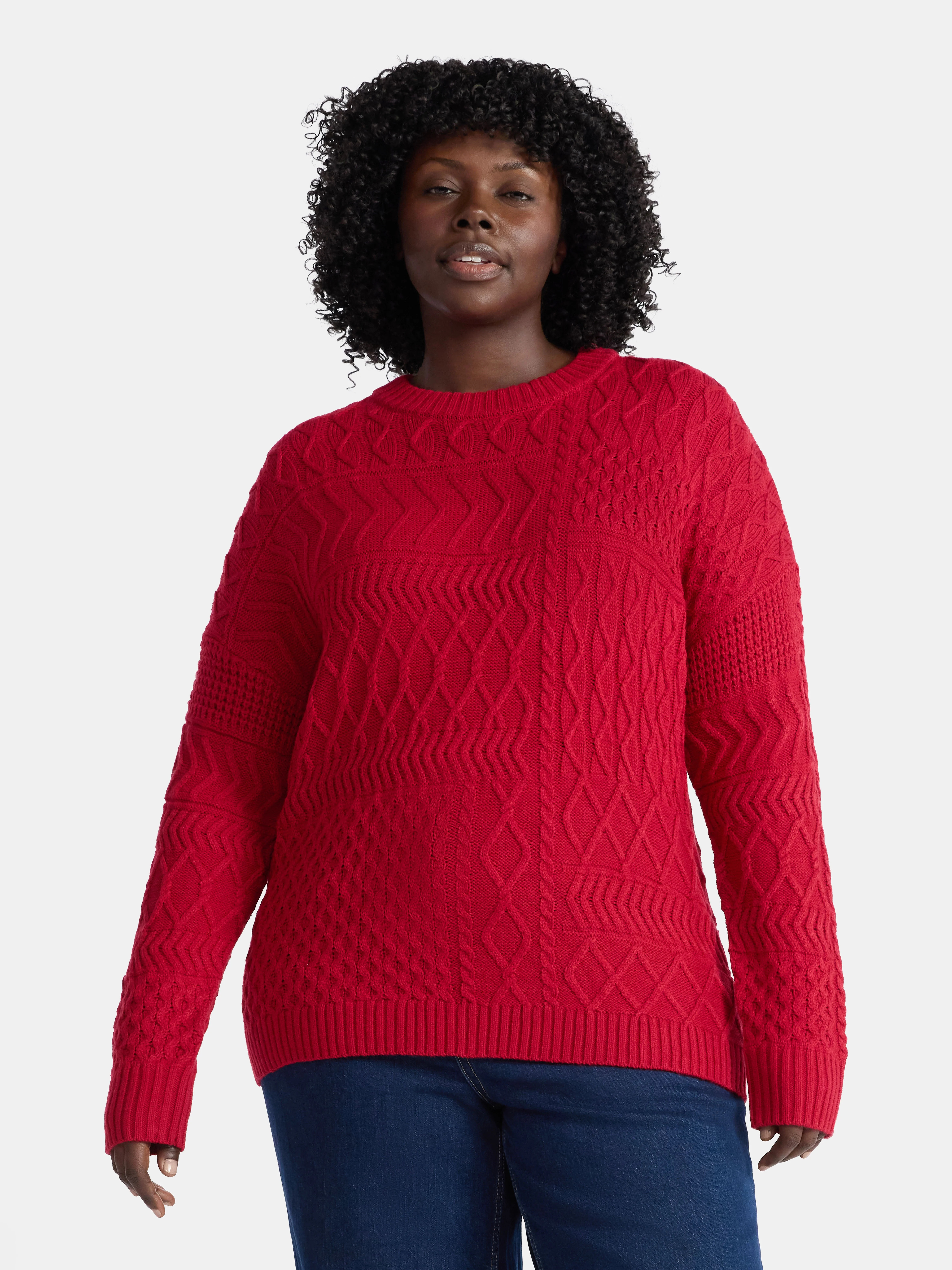 Time and Tru Women’s and Women’s Plus Mixed Stitch Sweater, Midweight, Sizes XS-4X | Walmart (US)