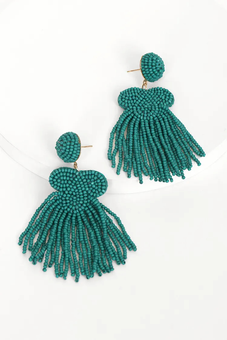 Bead the Fun Teal Green Beaded Fringe Earrings | Lulus (US)