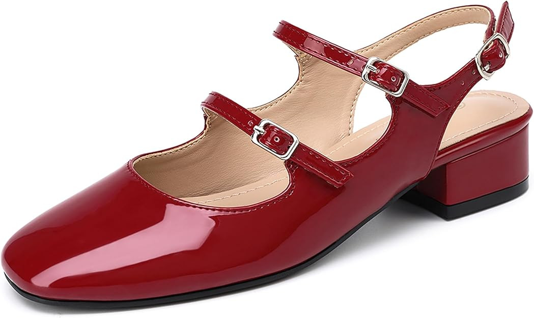 NEWBELLA Womens Mary Janes Pumps Chunky Low Heel Slingback Adjustable Ankle Buckle Slip On Sandal... | Amazon (US)