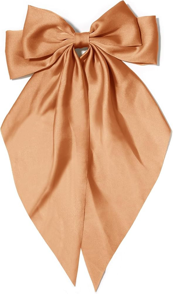 Big Silky Satin Hair Bows for Women: Orange Long Tail Coquette Hair Clips and Barrettes for Girls | Amazon (US)