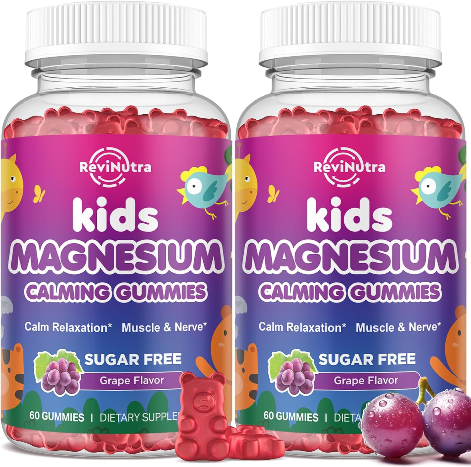 2 Pack Kids Magnesium Glycinate Gummies - Magnesium Gummies with L-Theanine, Chamomile, Licorice, Vitamin B6, D for Kids & Adults Sleep, Stress, Muscle Relief & Nerve Bone - Sugar Free Grape | Amazon (US)