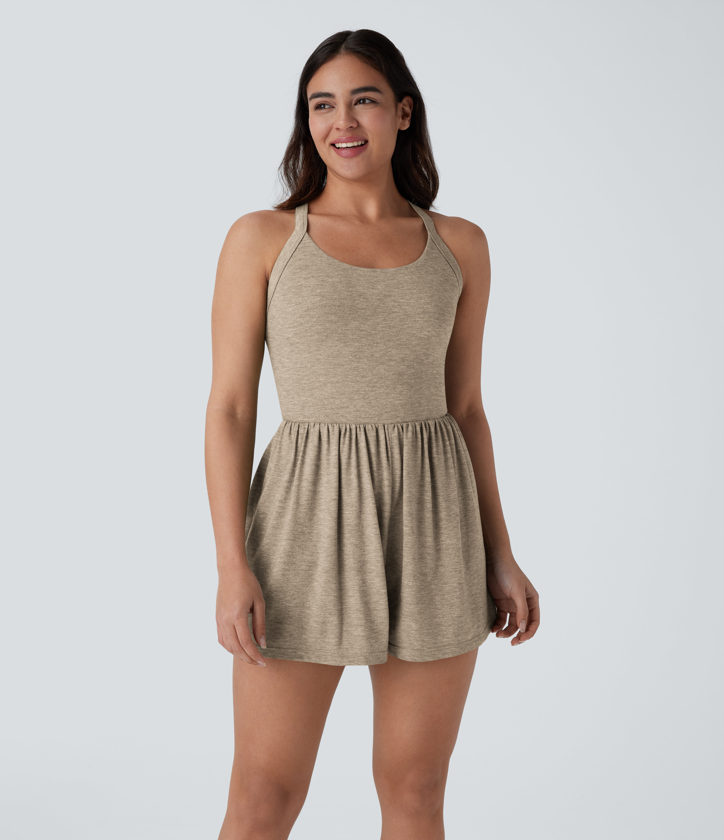 Halara Pocket 2-in-1 Romper-Easy Peezy Edition  - Khaki Floral Yarn - L | HALARA