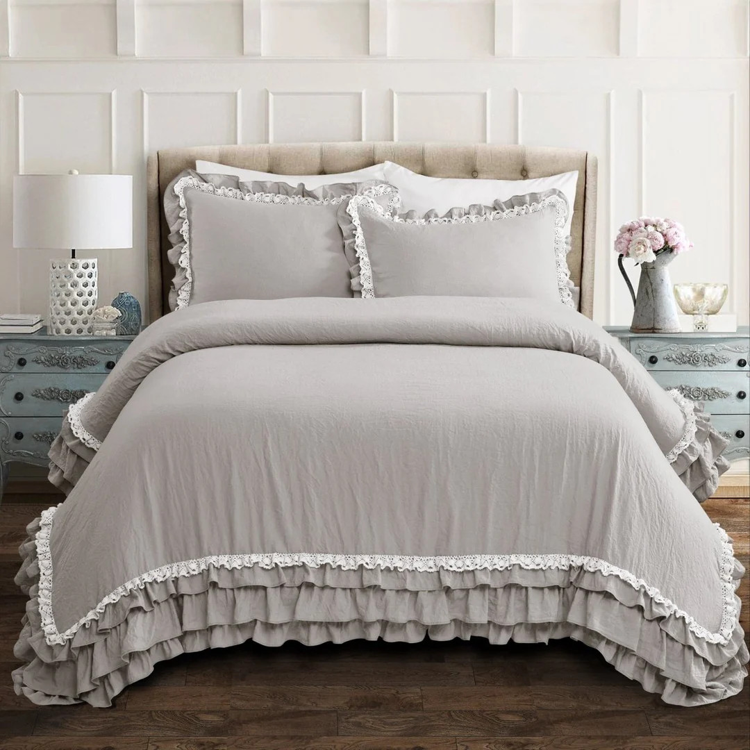 Ella Ruffle Lace 3 Piece Comforter Set | Lush Decor