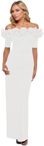 Long Tight Off Shoulder Mother of The Bride Dresses Ruffle Maxi Wedding Guest Formal Party Gown | Amazon (US)