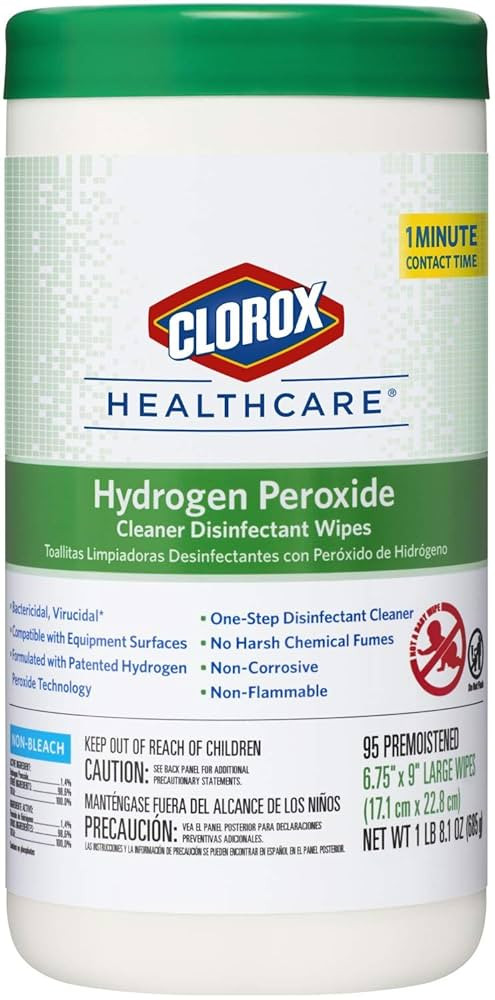 Clorox Healthcare Hydrogen Peroxide Cleaner Disinfectant Wipes, 6.75" x 9", 95 Count (Package May... | Amazon (US)