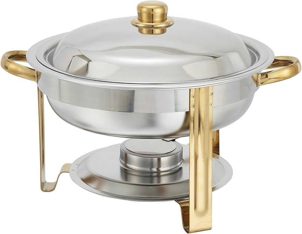 Winco Winware 4 Quart Round Stainless Steel Gold Accented Chafer, Silver | Amazon (US)