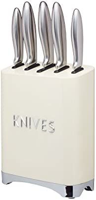 Kitchen Craft Lovello Retro 5-Piece Stainless Steel Knife Set and Knife Block – Vanilla Cream | Amazon (US)