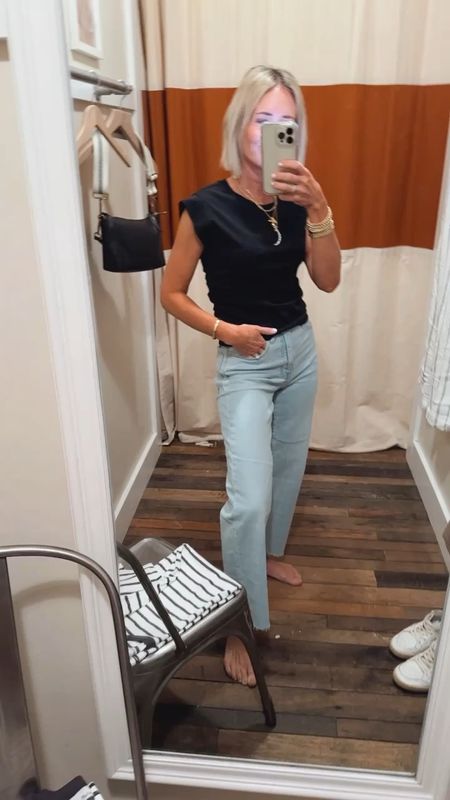 Madewell 
Tee and jeans in my true size xs and 24
On sale with code warmup

#LTKstyletip #LTKsalealert #LTKunder100