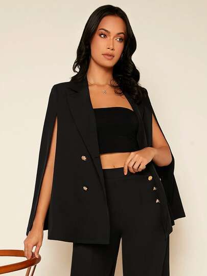 SHEIN Cloak Sleeve Double Breasted Blazer | SHEIN