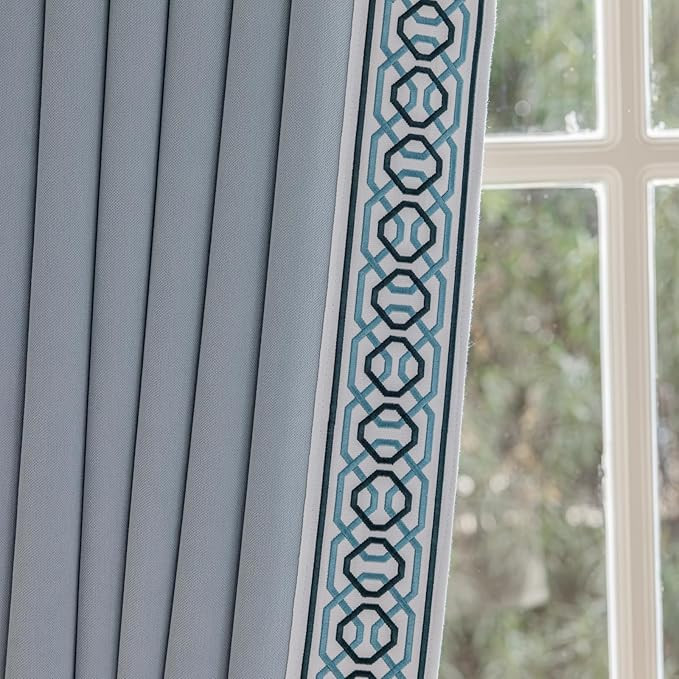 Lined Curtains with Geometric Trim, Floor to Ceiling, Wrinkle Free, Tape Trim Drapes Pinch Pleat,... | Amazon (US)