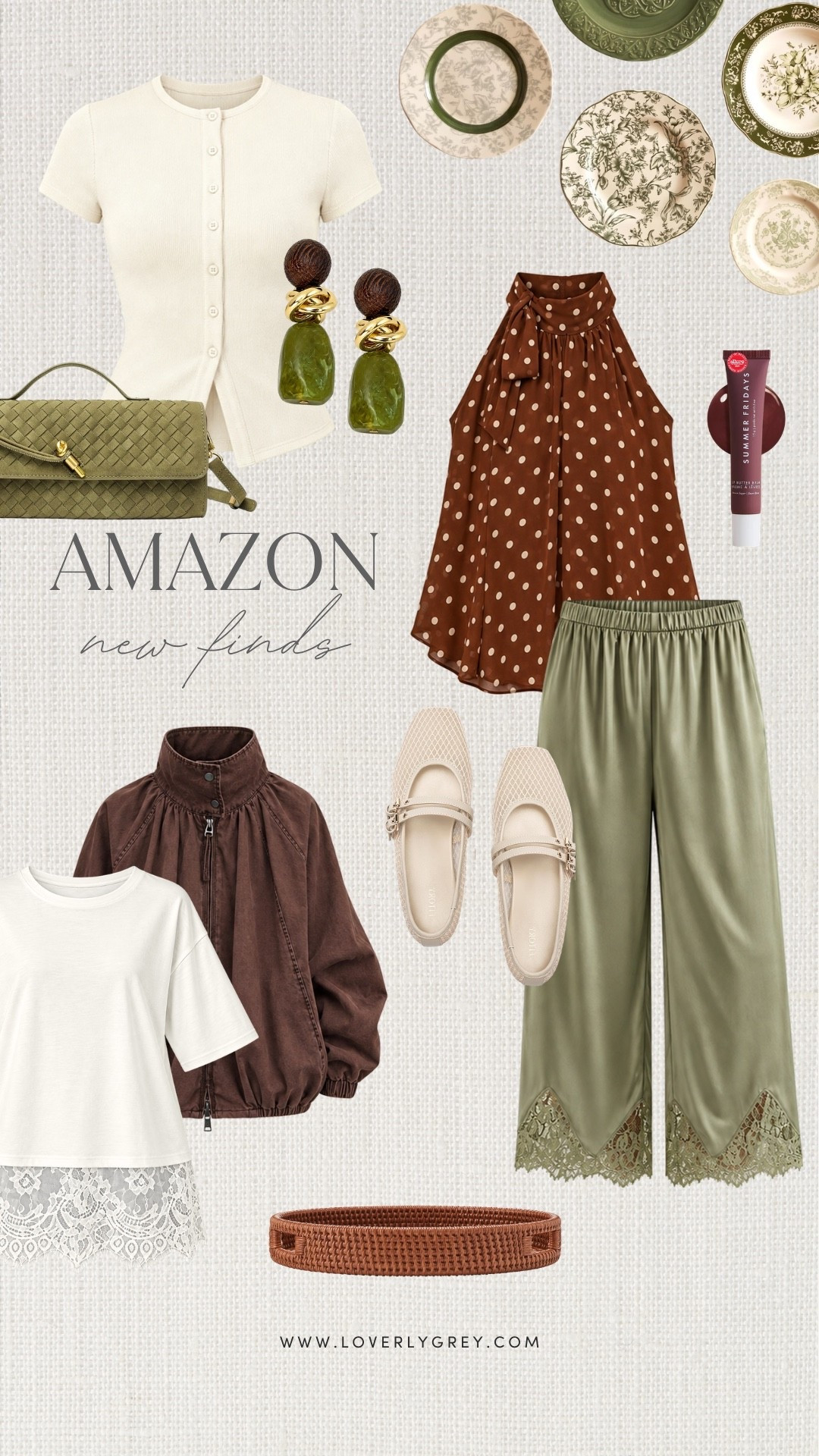 Amazon is SO good right now! I’m loving this mix of brown, olive green and cream fall fashion. The polka dot blouse, lace-trim pants, Mary Jane flats and woven bag are such cute Amazon fall outfit finds for women that feel trendy but still super wearable.

#LTKootd #LTKSeasonal #LTKWorkwear