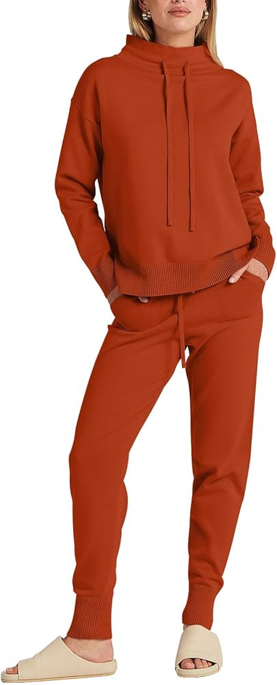 ANRABESS Women's Two Piece Outfits Long Sleeve Turtleneck Pullover Top & Drawstring Pants Sweatsu... | Amazon (US)