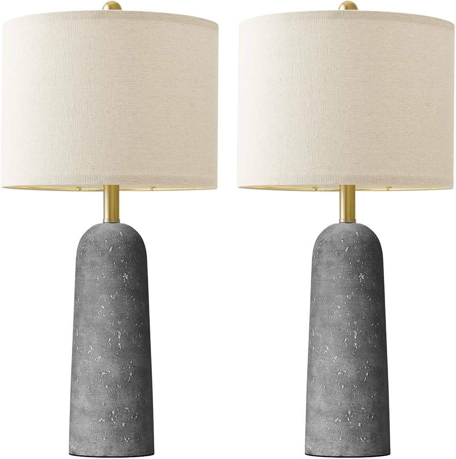 BOBOMOMO 27.25" Modern Table Lamp Set of 2, Gray Resin Lamp with Natural Stone Look, Lamps for Li... | Amazon (US)