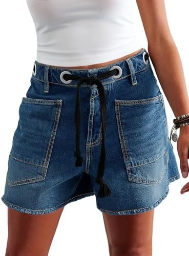 Cicy Bell Women Drawstring Barrel Denim Shorts Summer Jorts Baggy Jeans | Amazon (US)