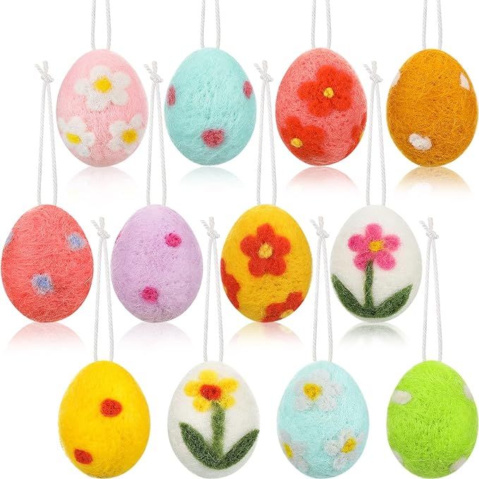 Tatuo 12 Pieces Easter Egg Felt Easter Egg Colorful Painted Egg for Spring Easter Party Decoratio... | Amazon (US)