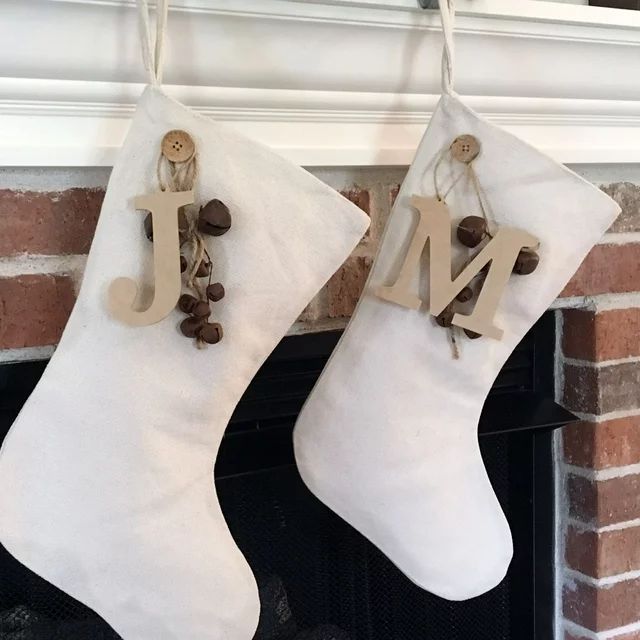 Natural Textured Cotton Christmas Stocking plus Letter Charm & Rusty Bells Ornament by Marilee Ho... | Walmart (US)