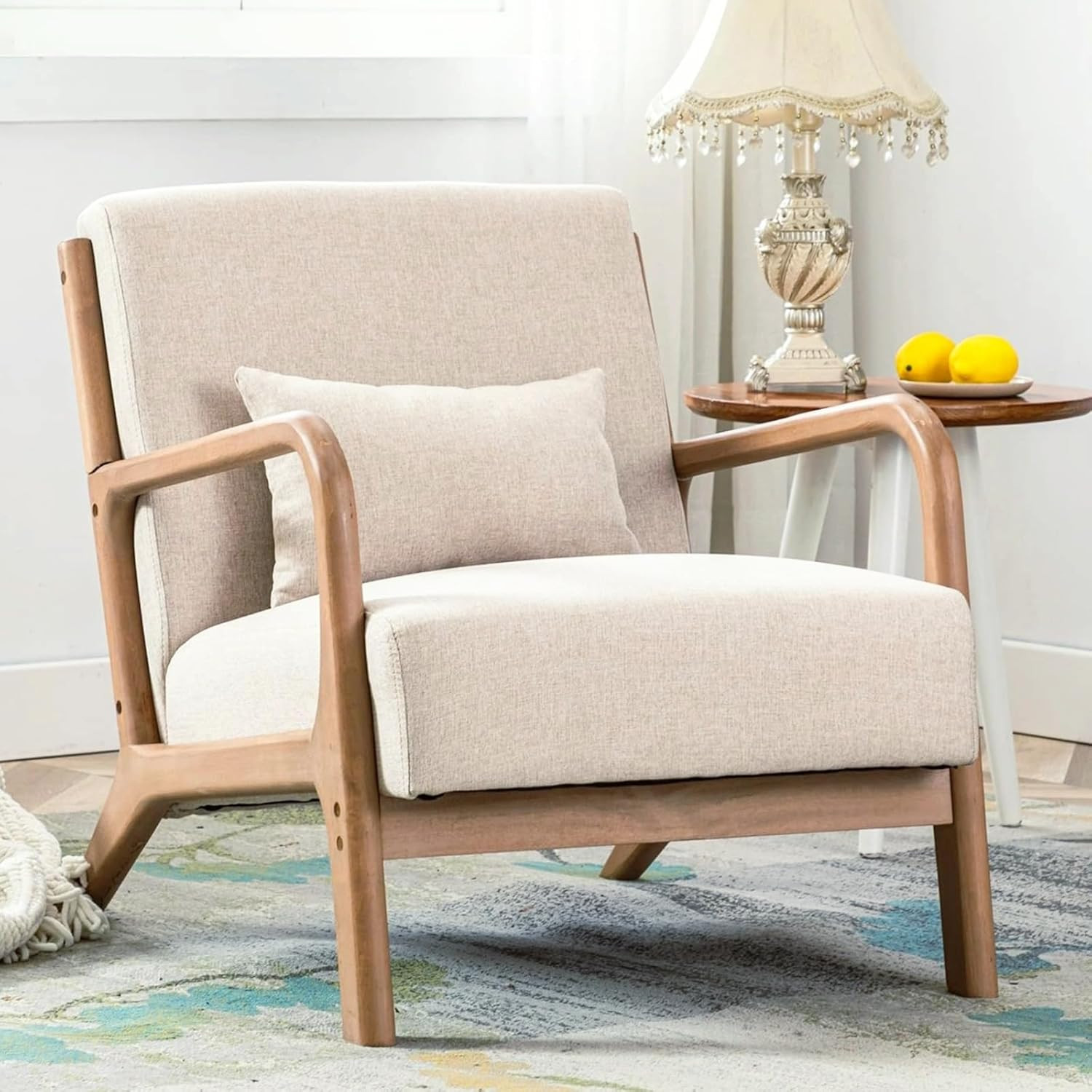 ANJ Mid Century Modern Accent Chair, Comfy Fabric Living Room Chairs with Solid Wood Frame, Loung... | Amazon (US)