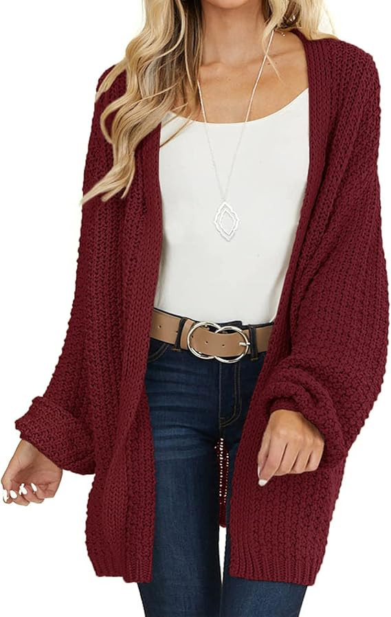 MEROKEETY Women's 2024 Fall Open Front Chunky Knit Sweater Oversized Lantern Sleeve Cardigan Outw... | Amazon (US)