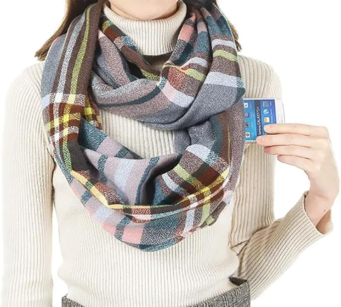 stylesilove Winter Plaid Infinity Scarf with Hidden Zipper Pocket Fashion Travel Scarf for Women ... | Amazon (US)