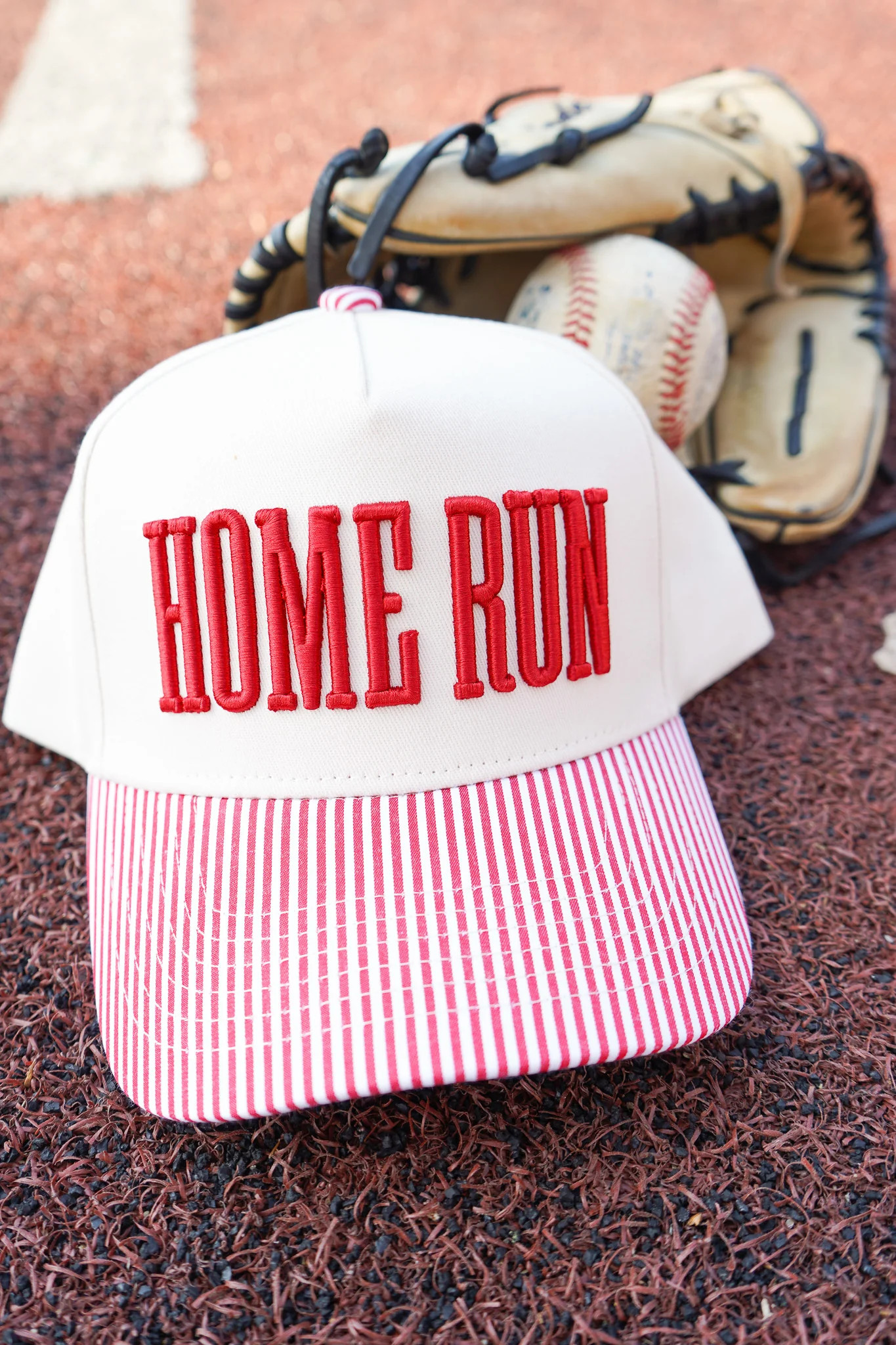 Homerun - Red Striped Trucker Hat | KenzKustomz