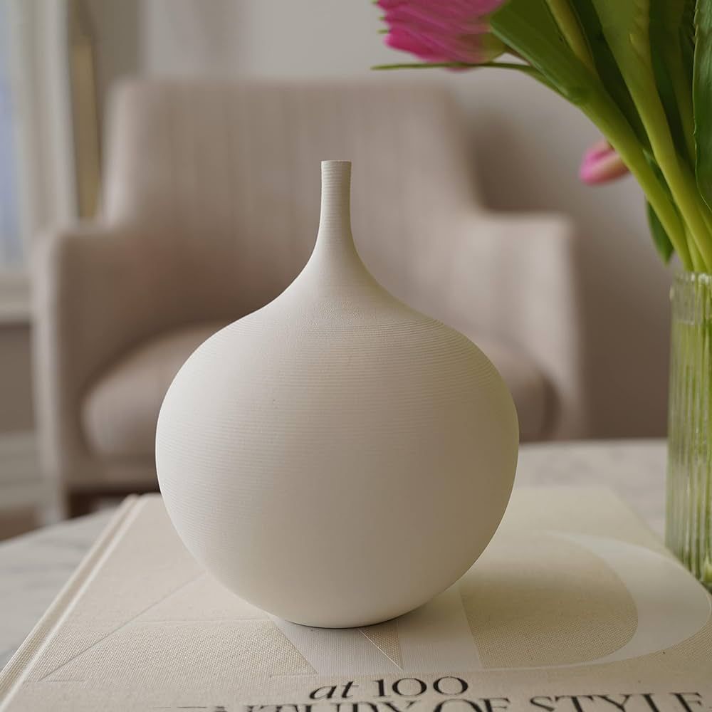 Casa di Gio White Ceramic Vase 7.5” Handcrafted Vase for Home Decor | Minimalist Style Decorati... | Amazon (US)