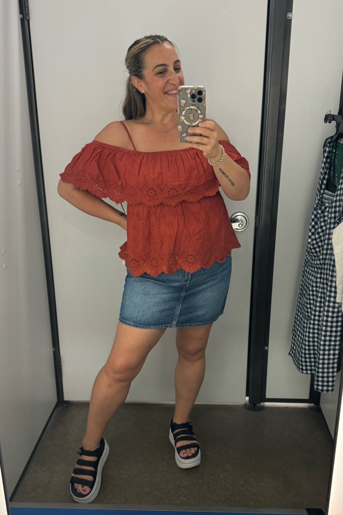 Perfect top for a date night! Flirty and cute! Skirt does not have stretch so keep that in mind. Large on top, true jean size on bottom would have fit better. I’m in a 12 and the waist is too big. 

#LTKOver40 #LTKStyleTip #LTKMidsize
