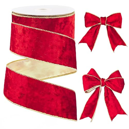 Red Velvet Wired Ribbon 2.5 Inch x 10 Yards Velvet Christmas Ribbon for Gift Wrapping Christmas Tree Decoration Crafts Wreaths Supplies | Amazon (US)