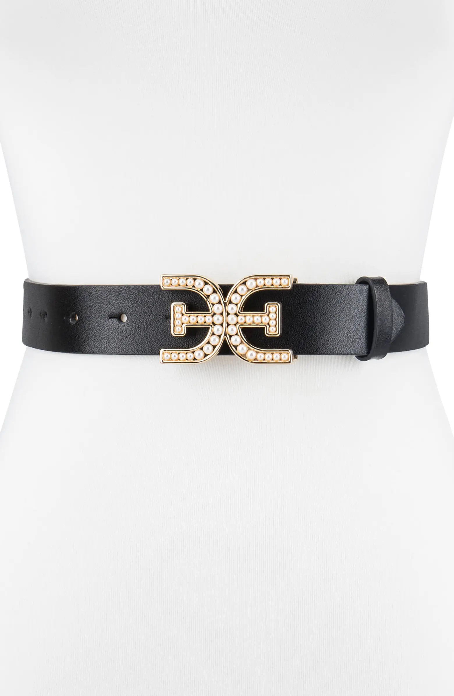Imitation Pearl Logo Plaque Belt | Nordstrom