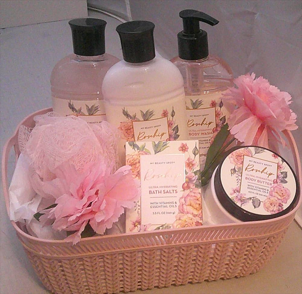 Gift Basket Rosehip Body Lotion Body Butter Lotion Pink Body Wash Bubble Salts | Amazon (US)