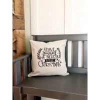 Merry Christmas Linen Pillow Cover Farmhouse Holiday Decor | Etsy (US)