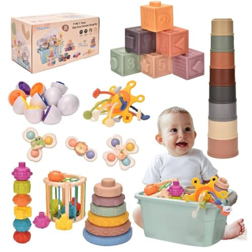 Majabike Baby Toys 6 to12 Months 7 in-1 and 9 in-1 Montessori Teething Trendy Toys Sorting Sensory Educational Learning Gift for Toddlers Aged 1-3 (7in1) | Amazon (US)